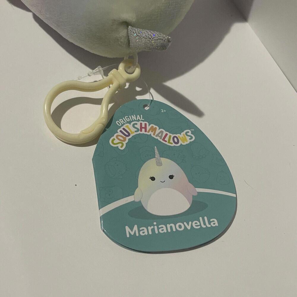 NEW 3.5" Marianovella the Narwhal Kellytoy Squishmallows Keychain Clip-On - Picture 3 of 3